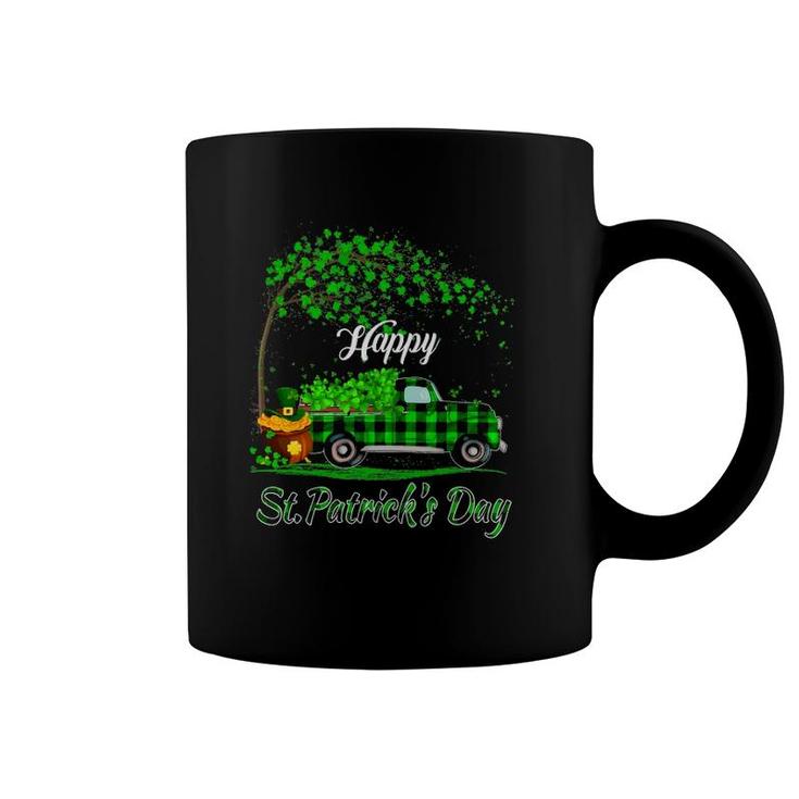 Happy St Patrick's Day Green Truck Buffalo Plaid Shamrock Coffee Mug