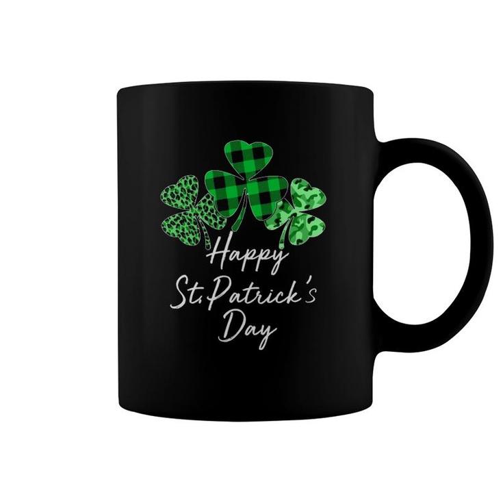 Happy St Patricks Day Plaid Shamrock Leopard Camouflage Gift Coffee Mug