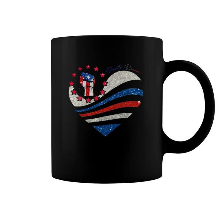 Heart Puerto Rican Flag Raised Fist Puerto Rico Coffee Mug