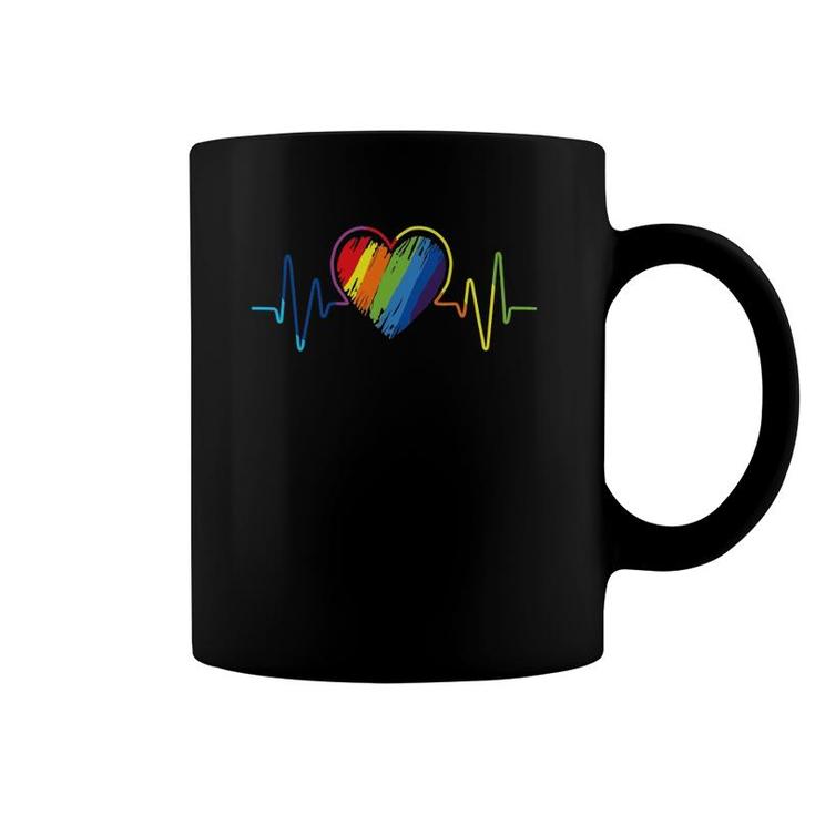 Heartbeat Rainbow Lgbt Love Is Love Gay Pride Coffee Mug