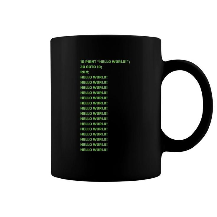 Hello World Basic Language First Coding Monochrome Green Coffee Mug