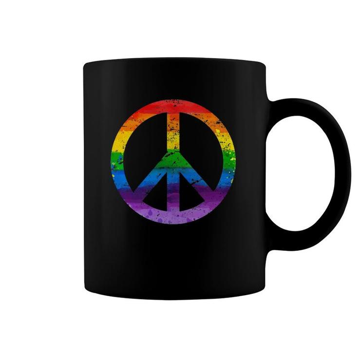 Hippie Peace Sign Lgbt Flag Rainbow Pride Gay Lesbian Flags Coffee Mug