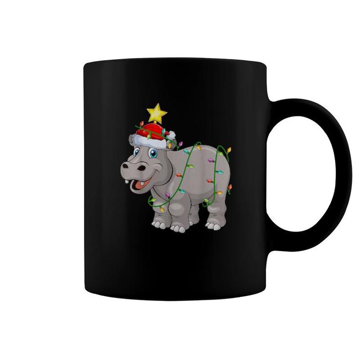 Hippopotamus Lighting Xmas Tree Santa Hippopotamus Christmas  Coffee Mug