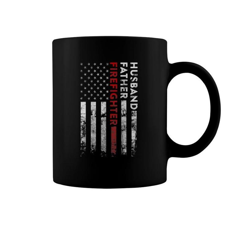 Husband Father Firefighter Thin Red Line American Flag Coffee Mug