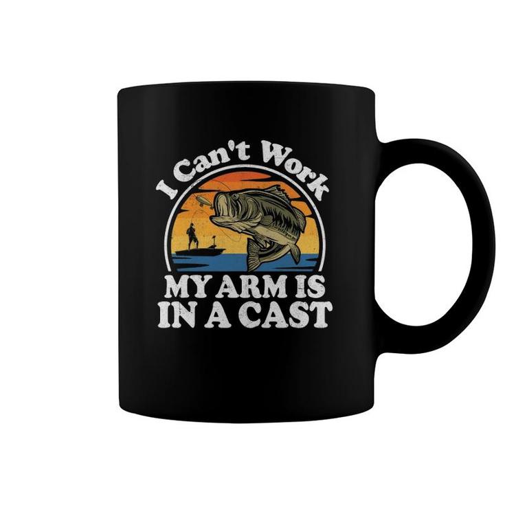 I Can't Work My Arm Is In A Cast Funny Bass Fishing Dad Gift Coffee Mug