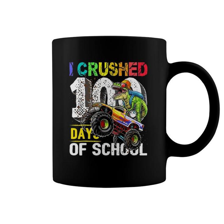 I Crushed 100 Days Of School Dinosaur Monster Truck Boys Coffee Mug