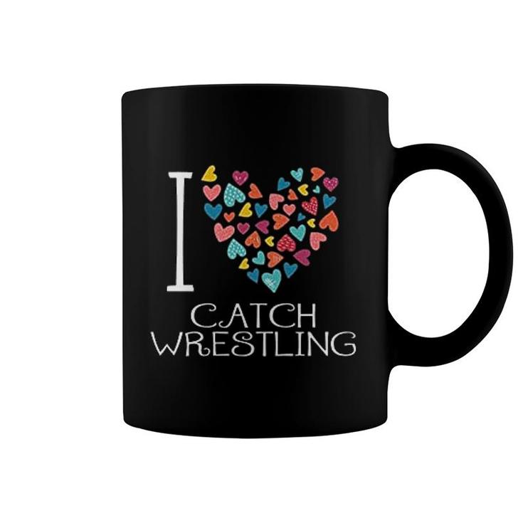 I Love Catch Wrestling Colorful Hearts Coffee Mug