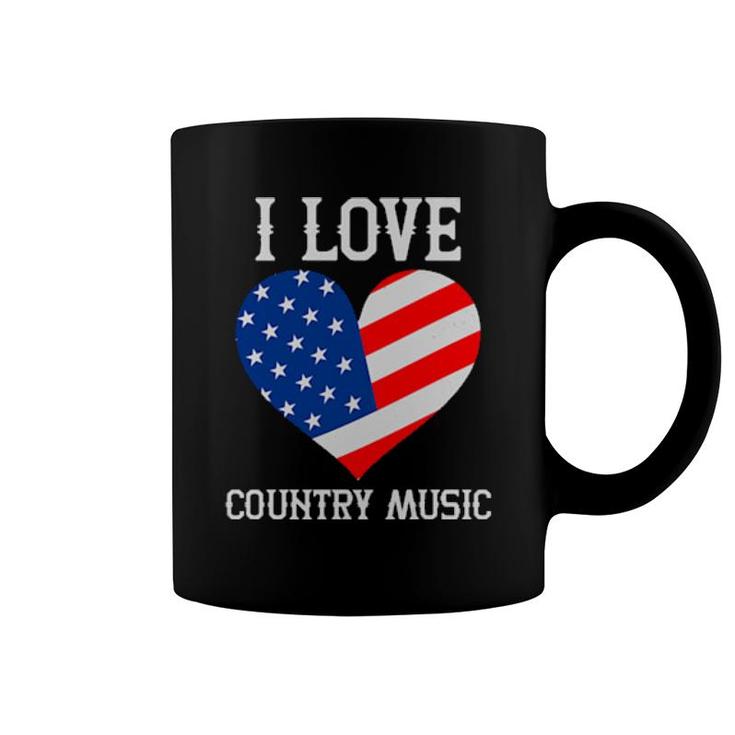 I Love Country Music Retro Vintage Guitar American Flag  Coffee Mug