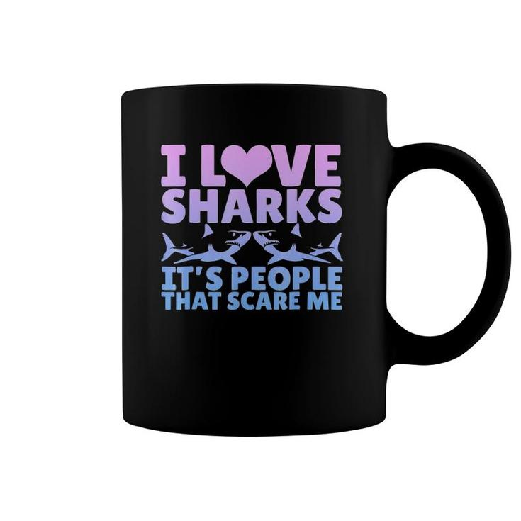 I Love Sharks It's People That Scare Me Graphic Coffee Mug