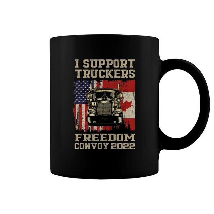 I Support Truckers Freedom Convoy 2022 American Canada Flags Coffee Mug