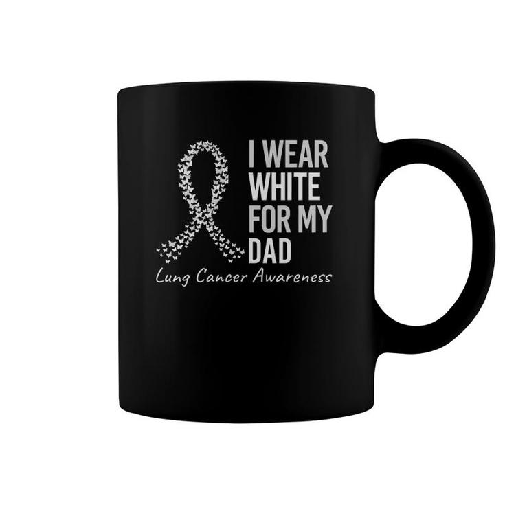 I Wear White For My Dad Lung Cancer Awareness White Ribbon Coffee Mug