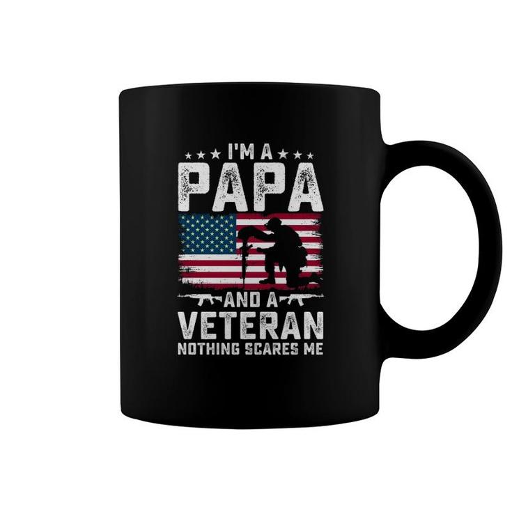 I'm A Papa And A Veteran Nothing Scares Me American Flag Father's Day Coffee Mug