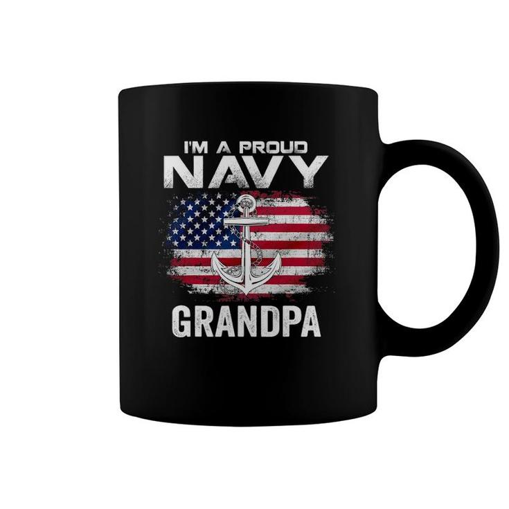 I'm A Proud Navy Grandpa With American Flag Gift Veteran Coffee Mug