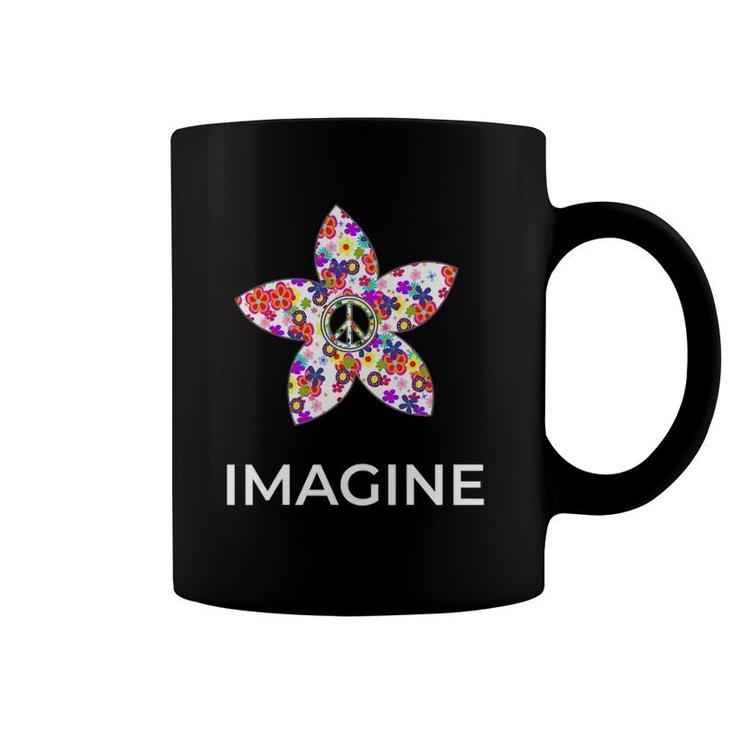 Imagine Flower Peace Sign Hippie 60S 70S Retro Coffee Mug