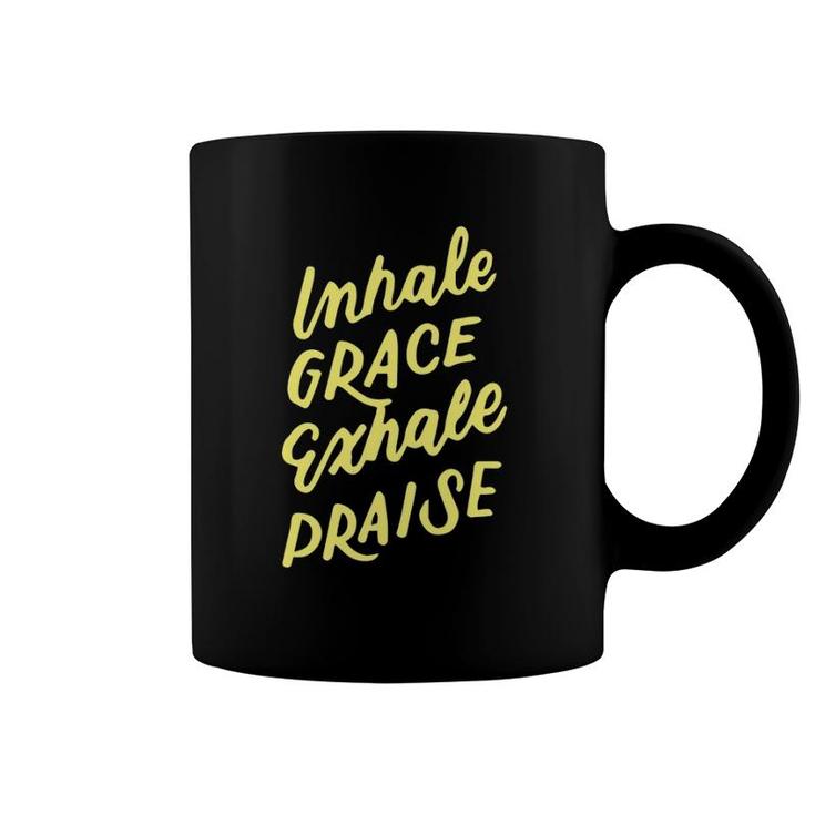 Inspirational Christian Yoga Pun Inhale Grace Exhale Praise Coffee Mug