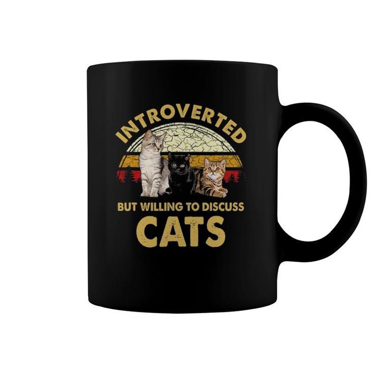 Introverted But Willing To Discuss Cats Funny Cat Mom Retro Coffee Mug
