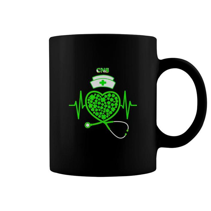 Irish Cns Shamrock Heart Stethoscope St Pattys Day Proud Nursing Job Title Coffee Mug