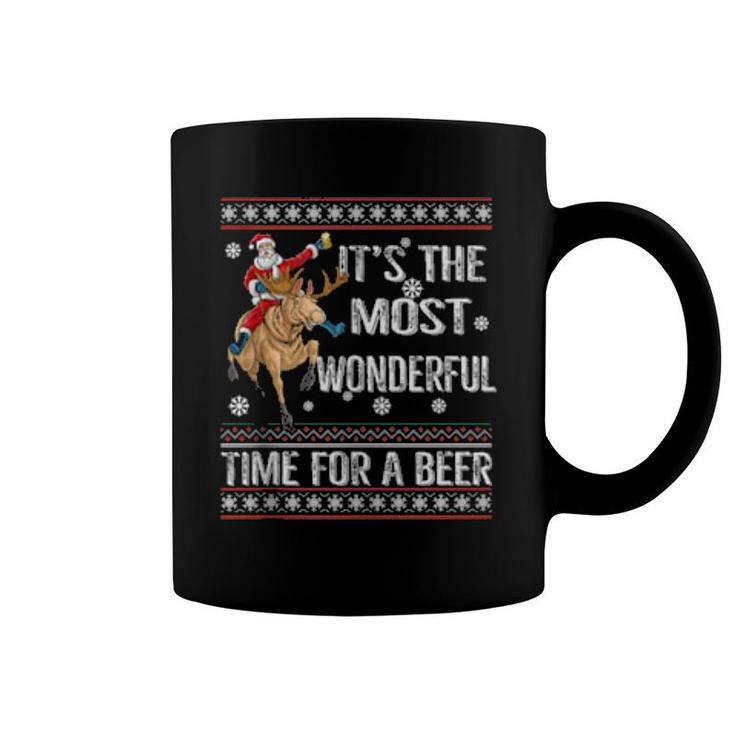 Its The Most Wonderful Time For A Beer Santa Riding Reindeer  Coffee Mug