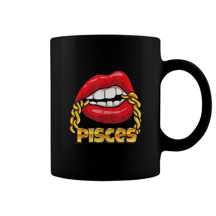 Juicy Lips Gold Chain Pisces Zodiac Sign Coffee Mug