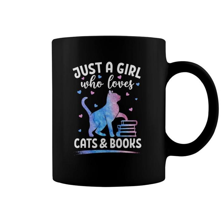 Just A Girl Who Loves Cats & Books Watercolor Cat Book Lover  Coffee Mug