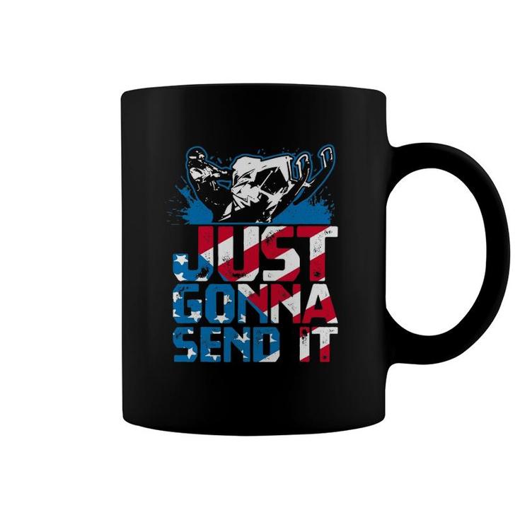 Just Gonna Send It Gift Patriotic American Flag Snowmobile Coffee Mug