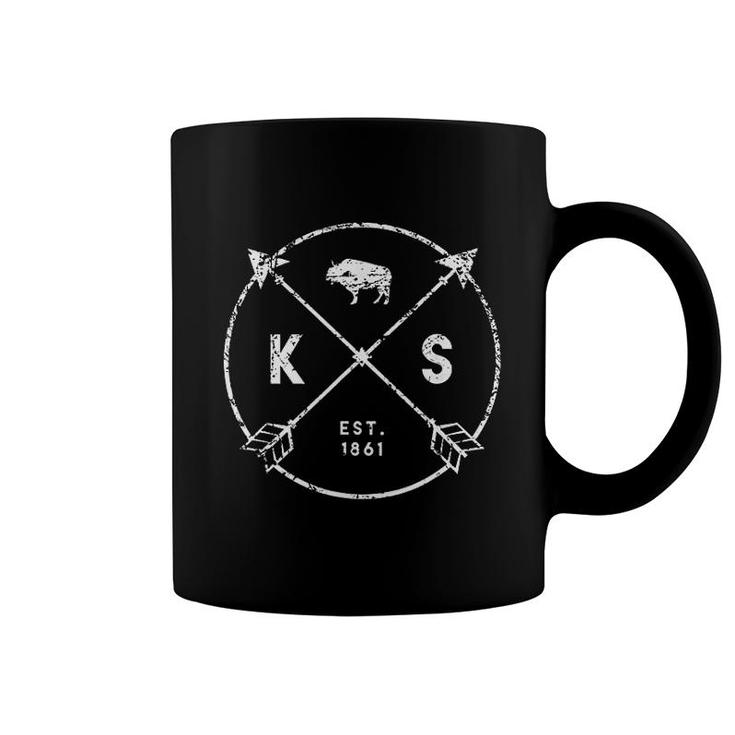 Kansas Adventure Est 1861 Buffalo Arrows Tribal State Coffee Mug