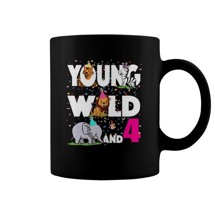 Kids 4 Years Old Birthday Girl Safari Zoo Jungle Young Wild & 4 Coffee Mug