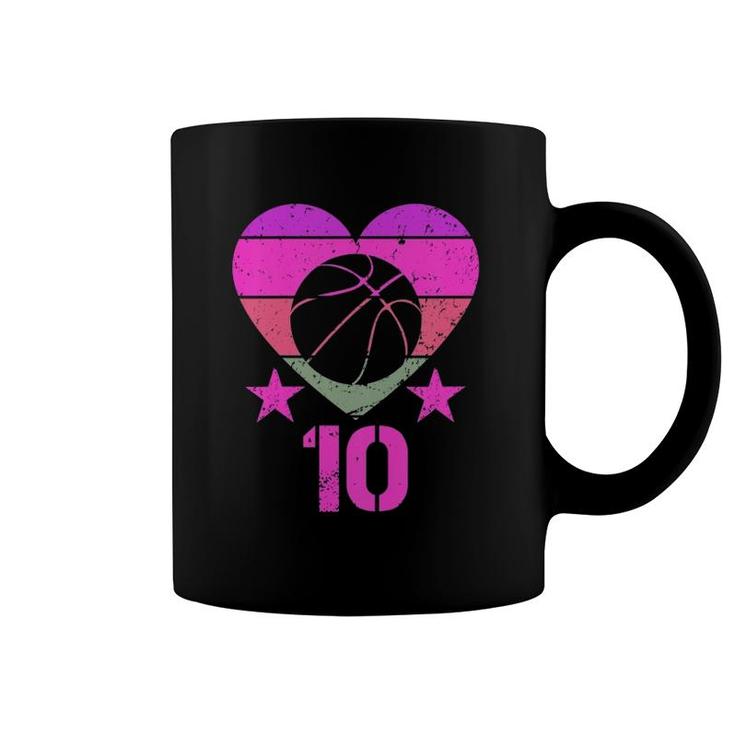 Kids Basketball Birthday 10 Years Old Boy Girl Tenth 10Th Birthday Coffee Mug