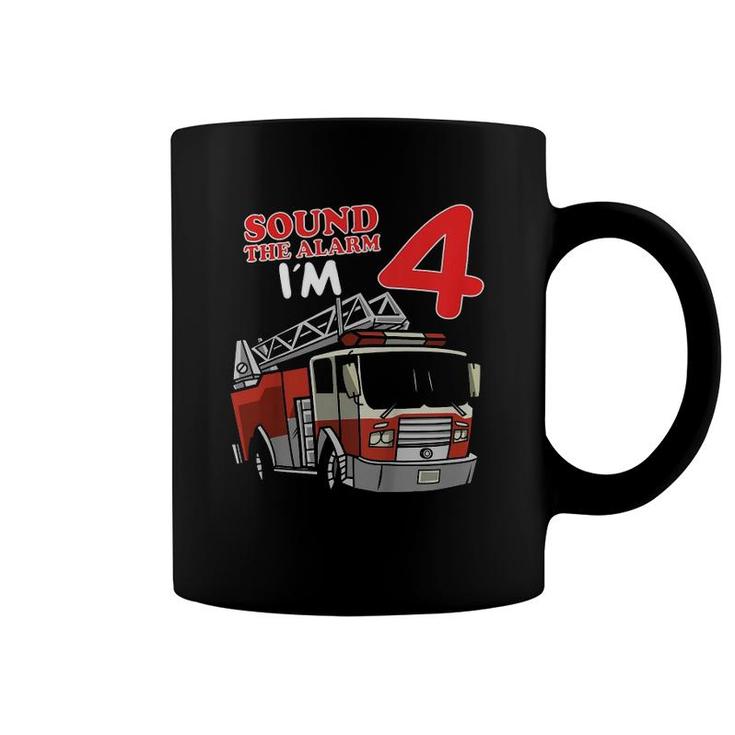 Kids Fire Truck 4Th Birthday Firefighter 4 Years Old Toddler Bday Coffee Mug