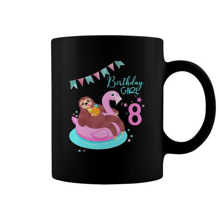 Kids Girls Sloth Birthday Flamingo Pineapple 8Th Coffee Mug
