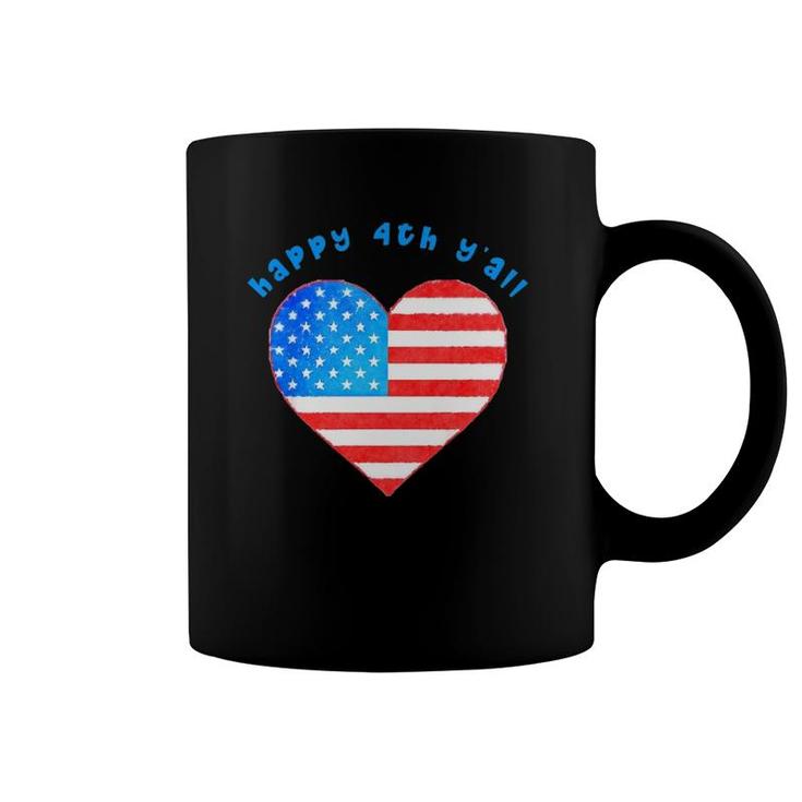 Kids Happy 4Th Y'all American Flag Heart Fourth Of July Coffee Mug