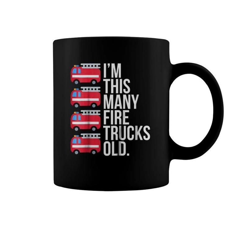 Kids I'm This Many Fire Trucks Old Four Years Old Birthday Coffee Mug