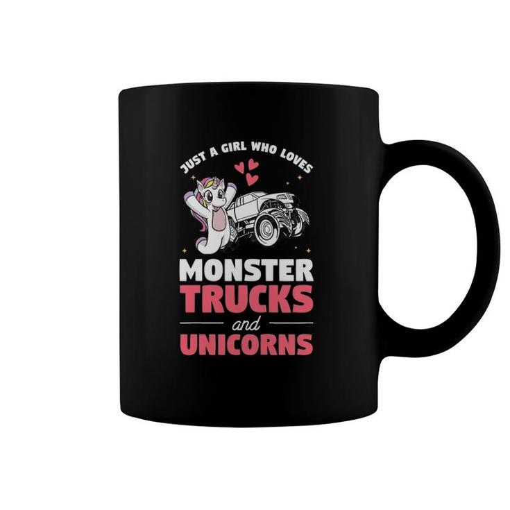Kids Just A Girl Who Loves Monster Trucks And Unicorns Coffee Mug