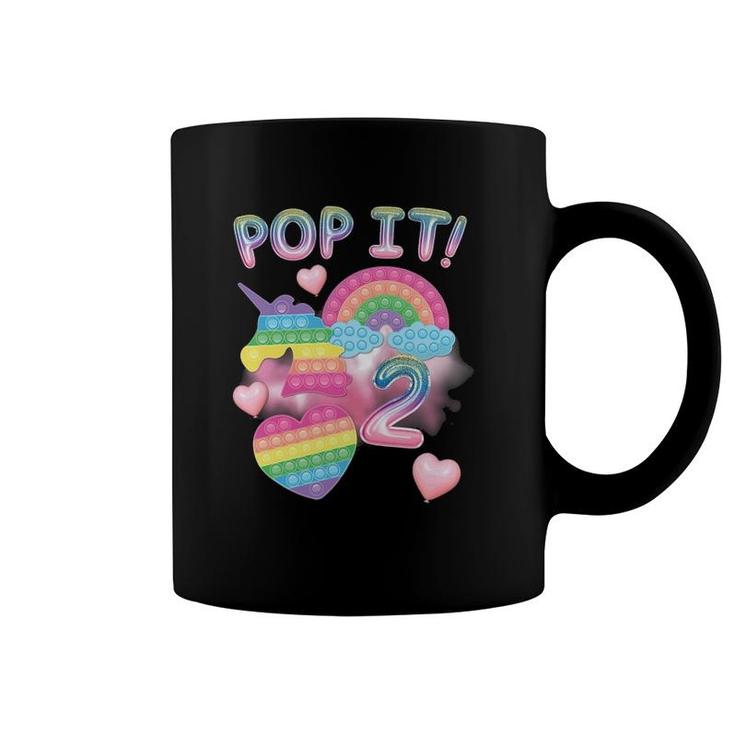 Kids Pop It 2Nd Birthday Girls 2 Years Old Unicorn Rainbow Fidget Coffee Mug