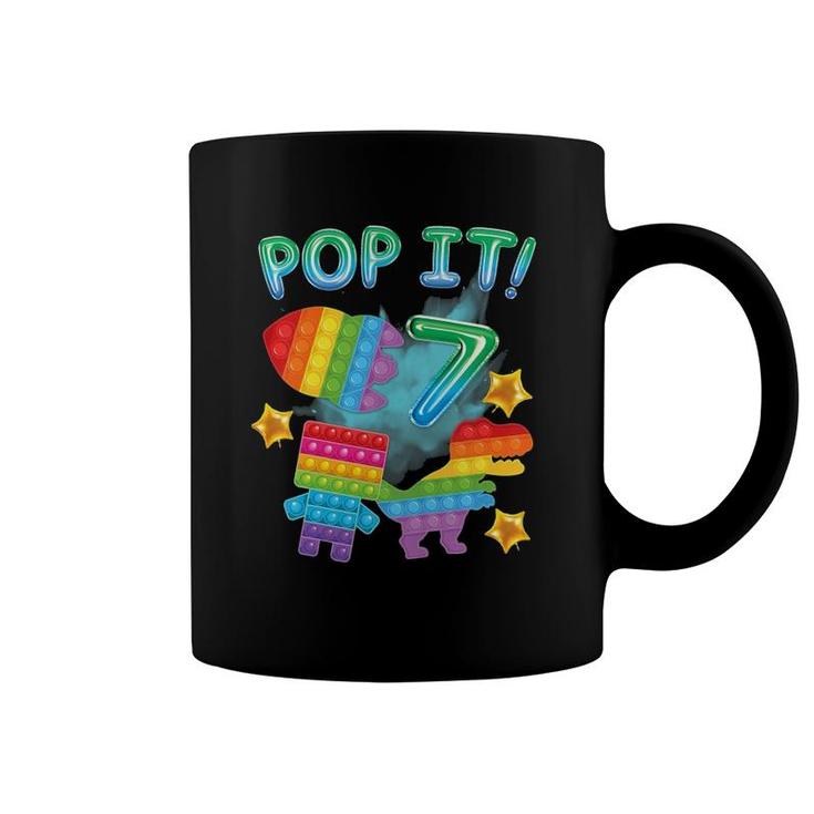 Kids Pop It 7Th Birthday Boys 7 Years Oldrex Dino Space Fidget Coffee Mug