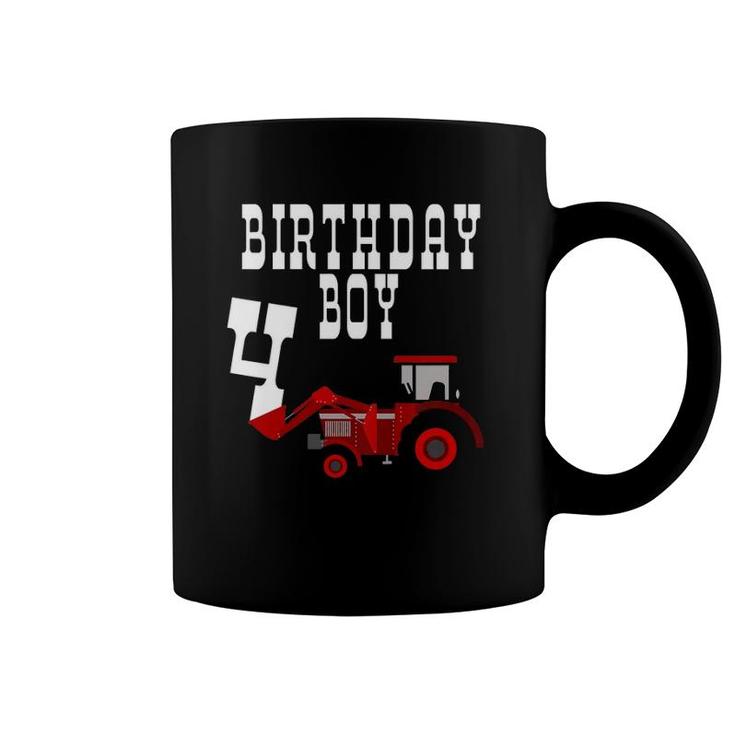 Kids Red Farm Tractor Birthday Boy 4 Years Old Party Four Coffee Mug
