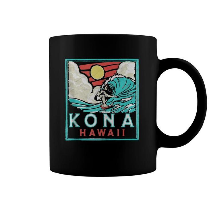 Kona Hawaii Vintage Surfer Retro 80'S Surf Vibe Beach Design  Coffee Mug