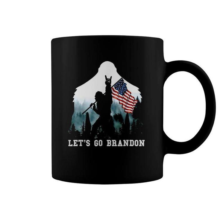 Let's Go Brandon Camping Bigfoot Rock And Roll American Flag Coffee Mug