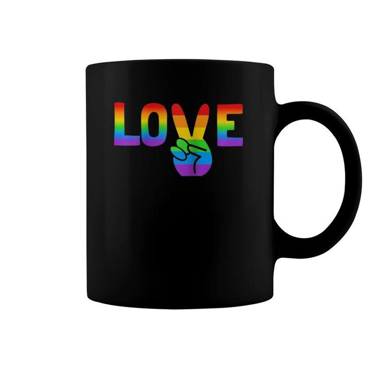 Lgbt Love Peace Sign Rainbow Raglan Baseball Tee Coffee Mug