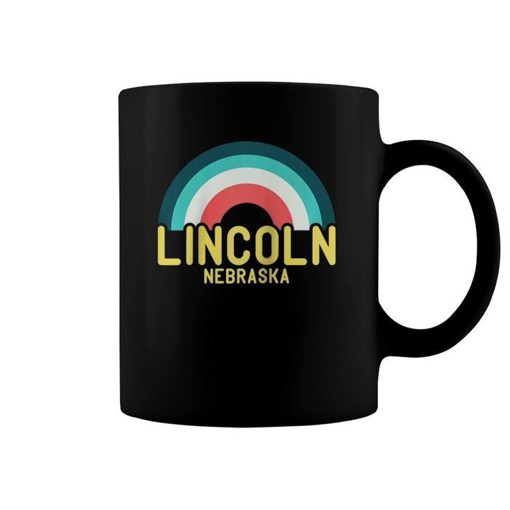 Lincoln Nebraska Vintage Retro Rainbow Raglan Baseball Tee Coffee Mug