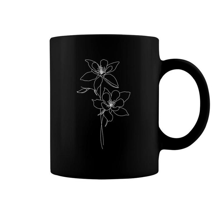 Line Art Columbine Flowers Botanical Minimalist Fashion Coffee Mug