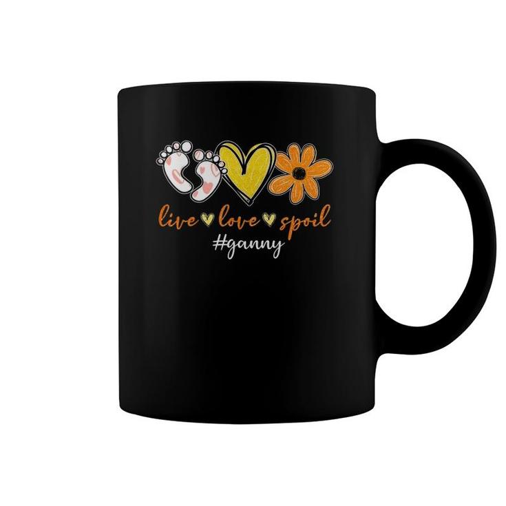 Live Love Spoiled Ganny Footprints Heart Flower Mother's Day Coffee Mug
