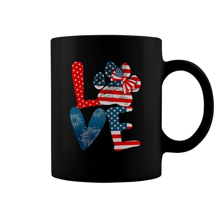 Love Dog Paw American Flag Dog Lover 4Th Of July Funny Tees Coffee Mug