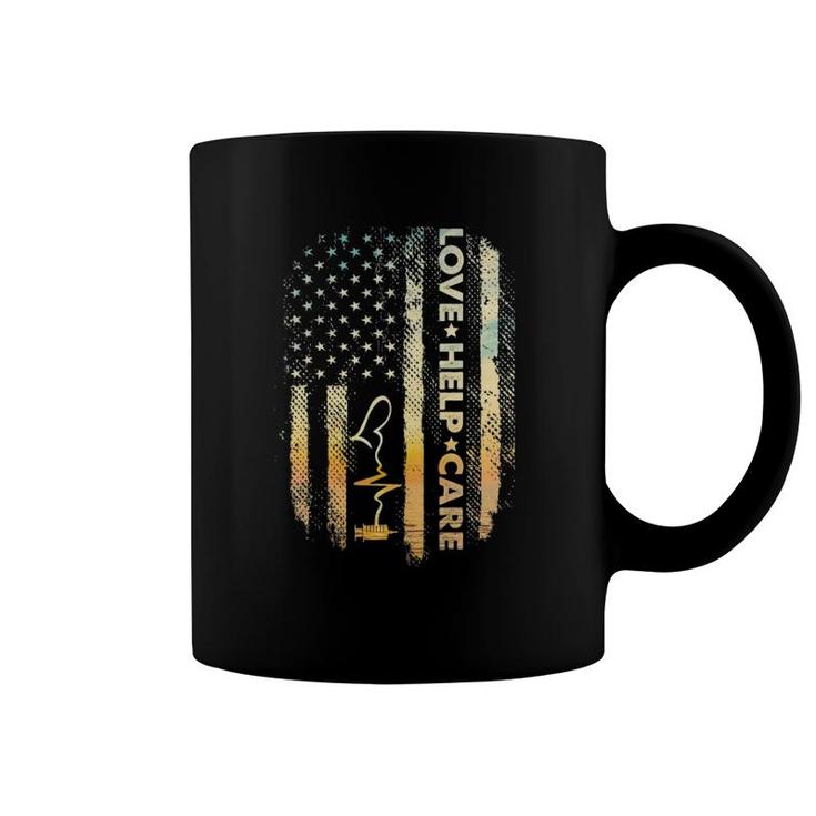 Love Help Care - Patriotic American Flag Medical Nurse Coffee Mug