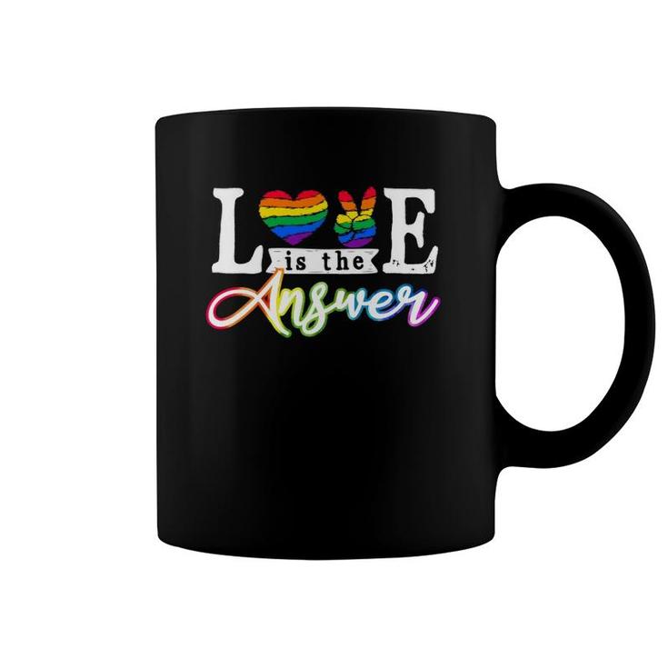 Love Is The Answer Trans Lgbt Gay Pride Month Rainbow Heart Hi Sign Coffee Mug