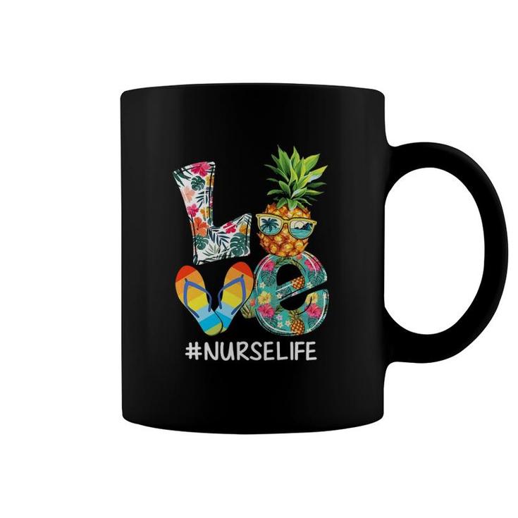 Love Summer Pineapple Tropical Flower Flip Flop Nurse Life Coffee Mug