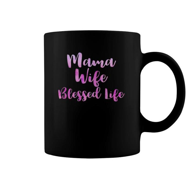 Mama Wife Blessed Life Magenta Watercolor Typography Gift Coffee Mug