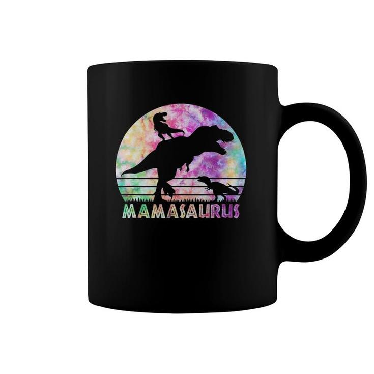 Mamasaurus Tie Dye Sunset Funny Dinosaur Mother Of 2 Kids  Coffee Mug