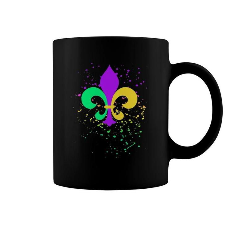 Mardi Gras Fleur-De-Lis Paint Splatter For Men Women Coffee Mug