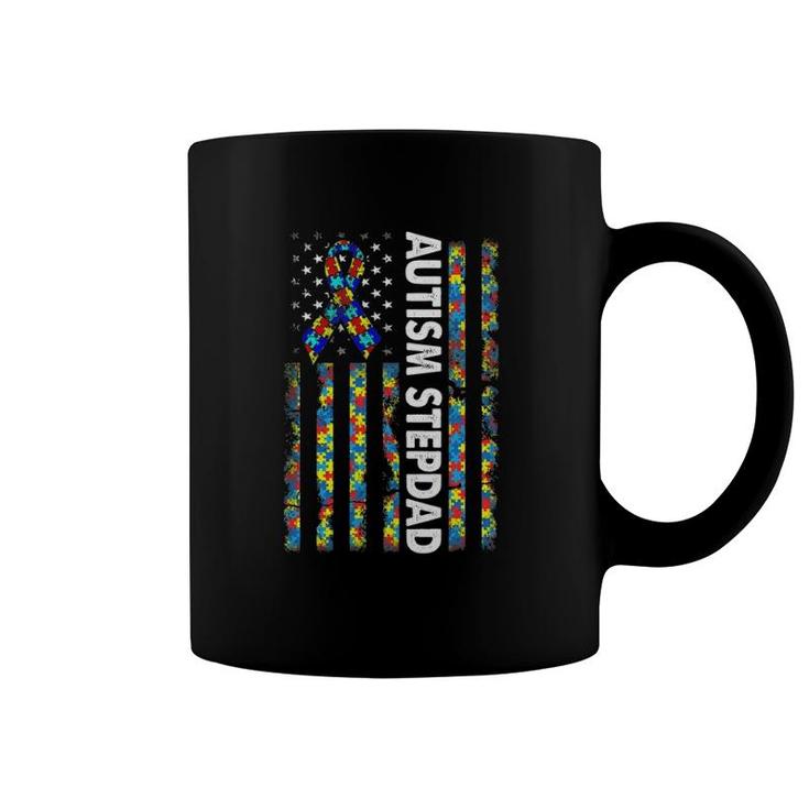 Men Autism Stepdad  American Flag Father's Day Gift Coffee Mug